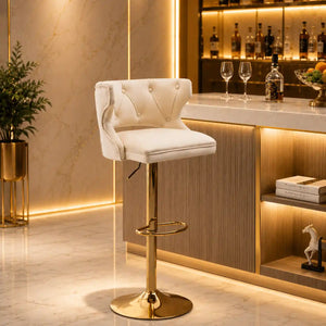 Luxury Beige Leatherette Bar Lounge Chair with Gold Base