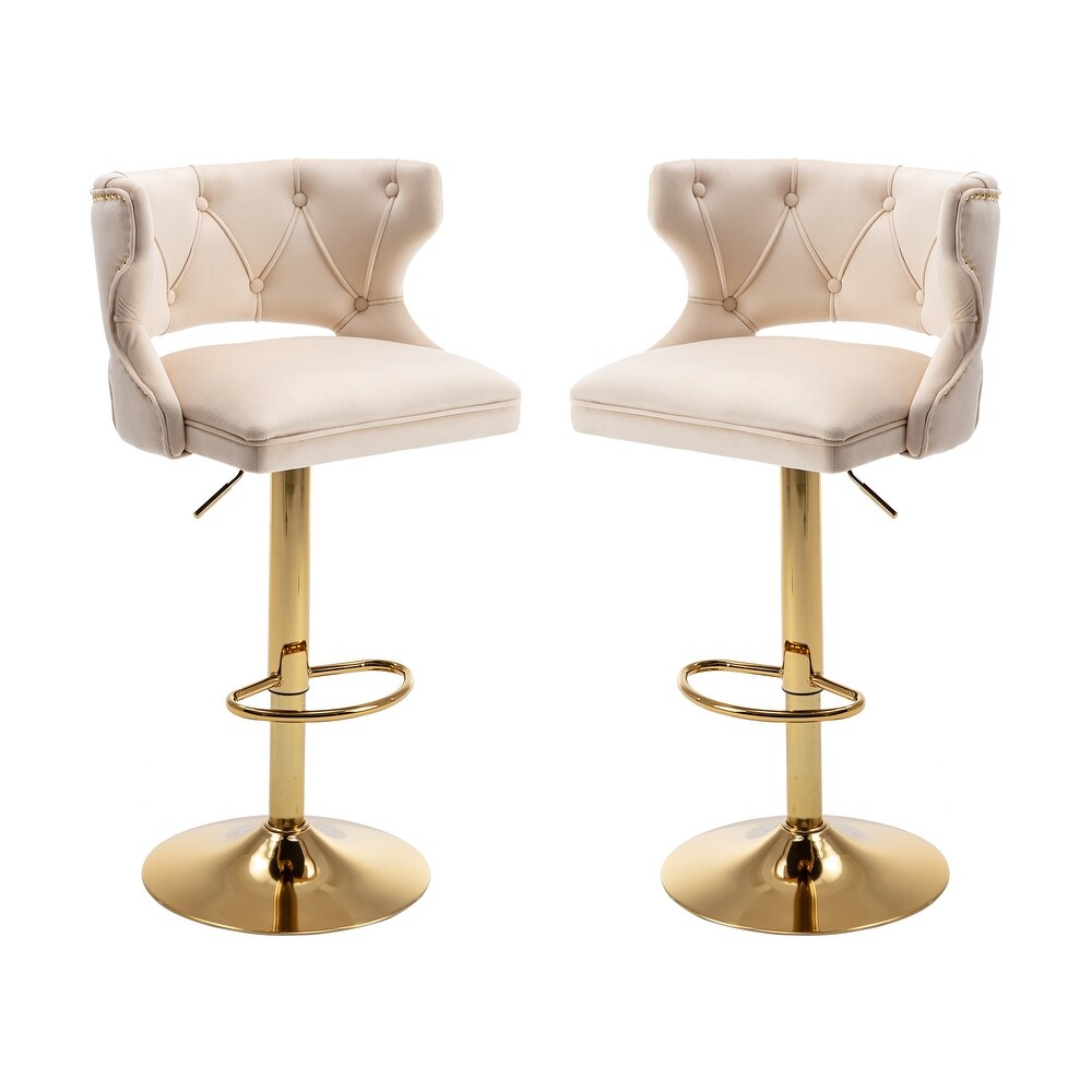 Luxury Beige Velvet Bar Lounge Chair with Gold Base