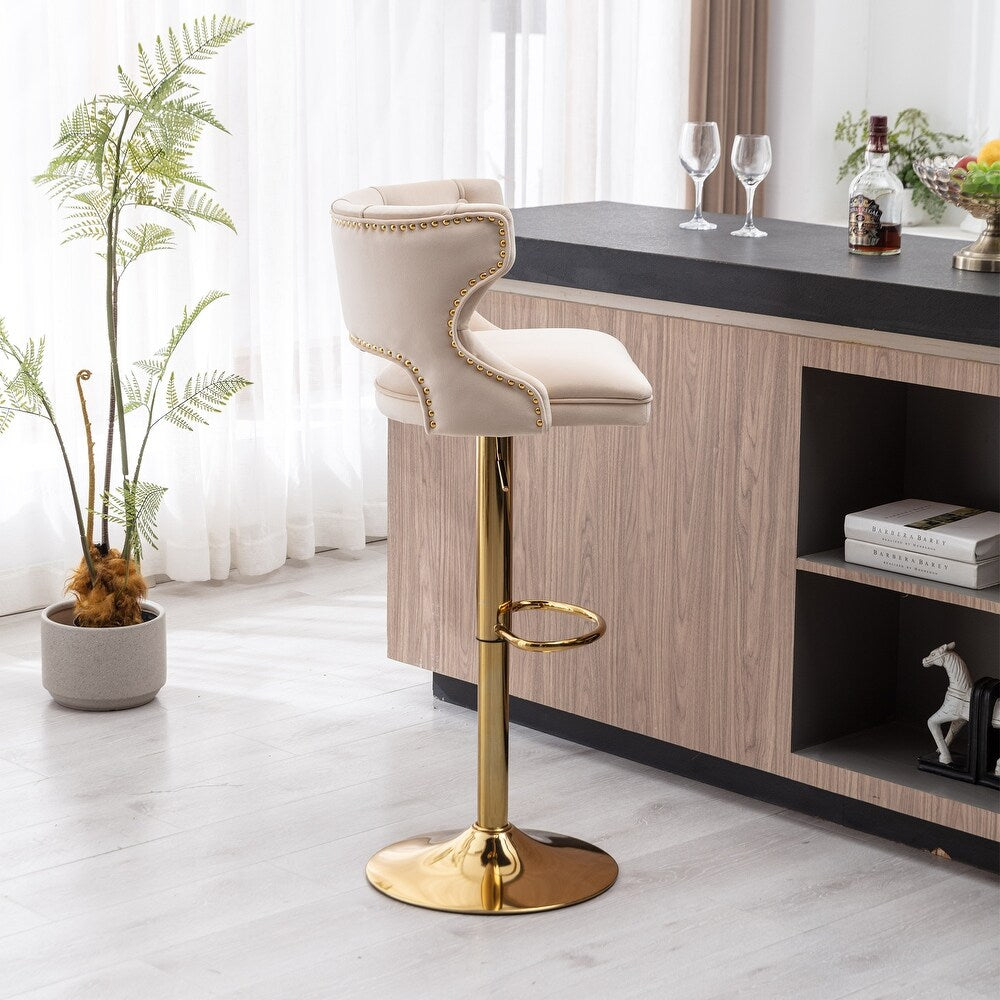 Luxury Beige Velvet Bar Lounge Chair with Gold Base