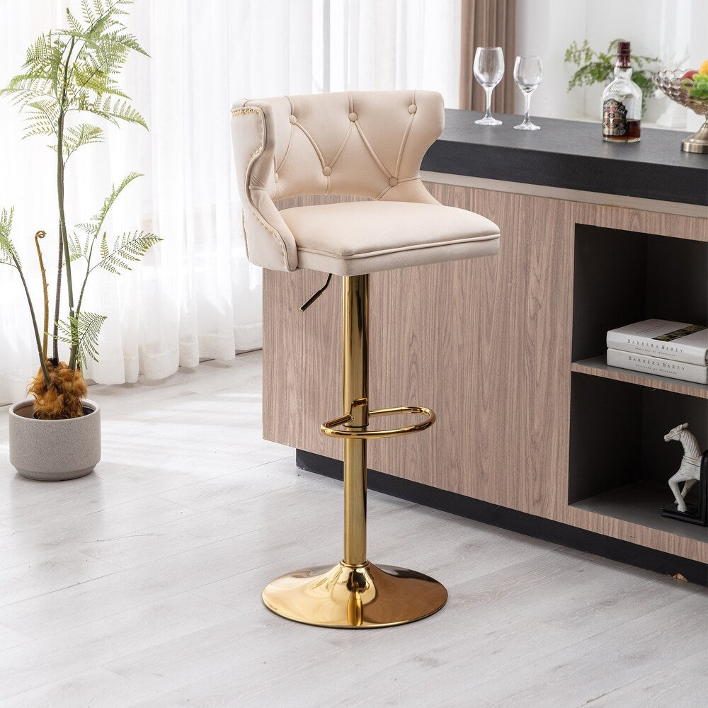Luxury Beige Velvet Bar Lounge Chair with Gold Base