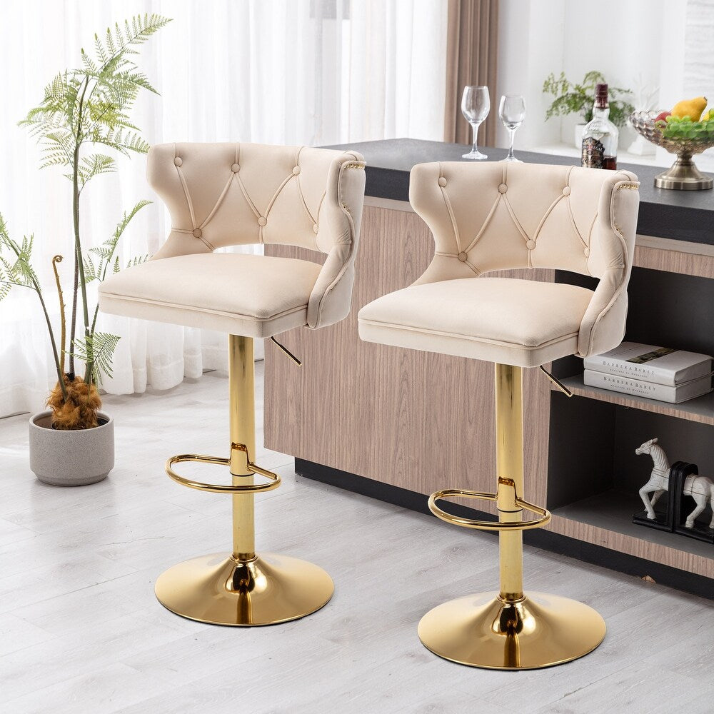 Luxury Beige Velvet Bar Lounge Chair with Gold Base