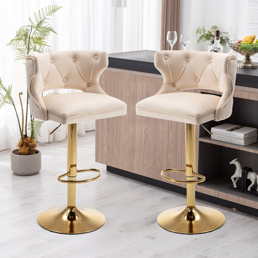 Luxury Beige Velvet Bar Lounge Chair with Gold Base