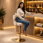 Luxury Beige Velvet Bar Lounge Chair with Gold Base