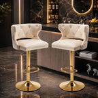 Luxury Beige Velvet Bar Lounge Chair with Gold Base