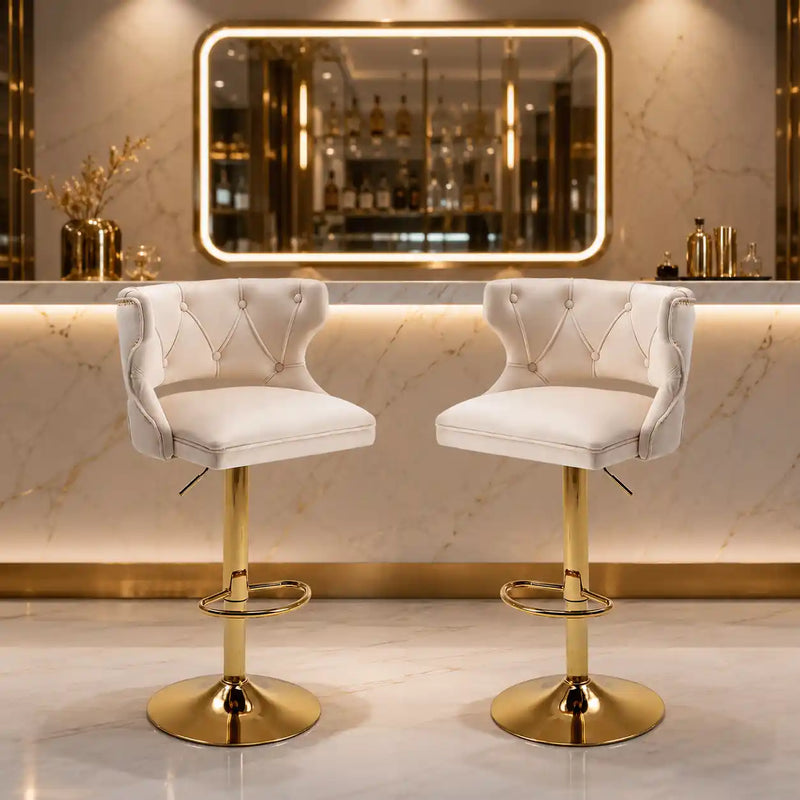 Luxury Beige Velvet Bar Lounge Chair with Gold Base