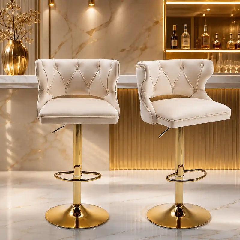 Luxury Beige Velvet Bar Lounge Chair with Gold Base