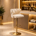 Luxury Beige Velvet Bar Lounge Chair with Gold Base