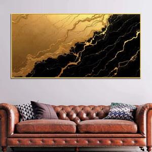 Luxury Black and Gold Fluid Marble Abstract Canvas Wall Painting