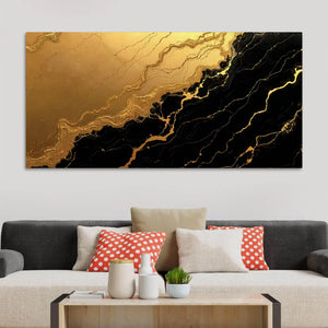 Luxury Black and Gold Fluid Marble Abstract Canvas Wall Painting