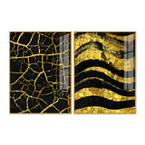 Luxury Black and Gold Marble Texture Acrylic Floating Wall Painting Set Of 2