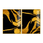 Luxury Black and Golden Marble Effect Acrylic Floating Wall Painting Set of 2