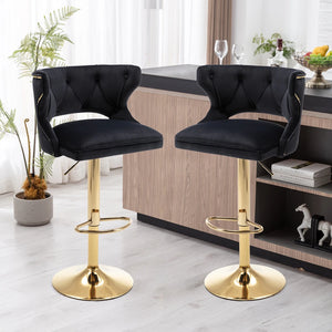 Luxury Black Finish Velvet Bar Lounge Chair with Gold Base