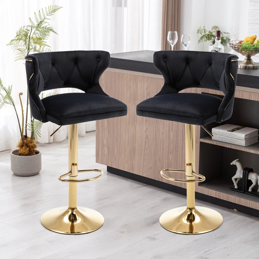 Luxury Black Finish Velvet Bar Lounge Chair with Gold Base