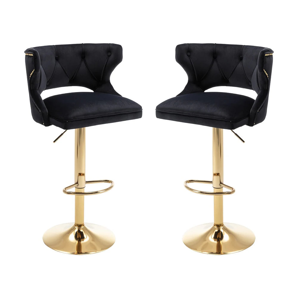 Luxury Black Finish Velvet Bar Lounge Chair with Gold Base
