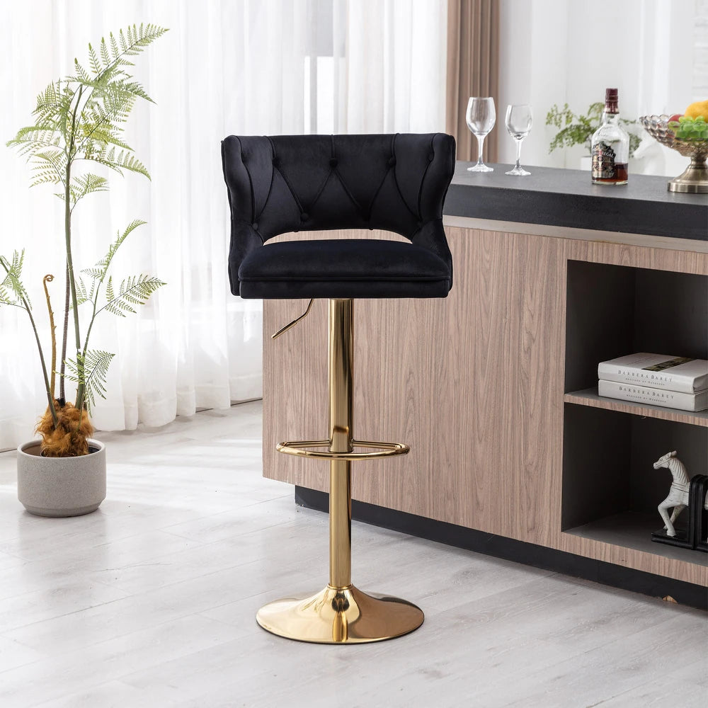 Luxury Black Finish Velvet Bar Lounge Chair with Gold Base