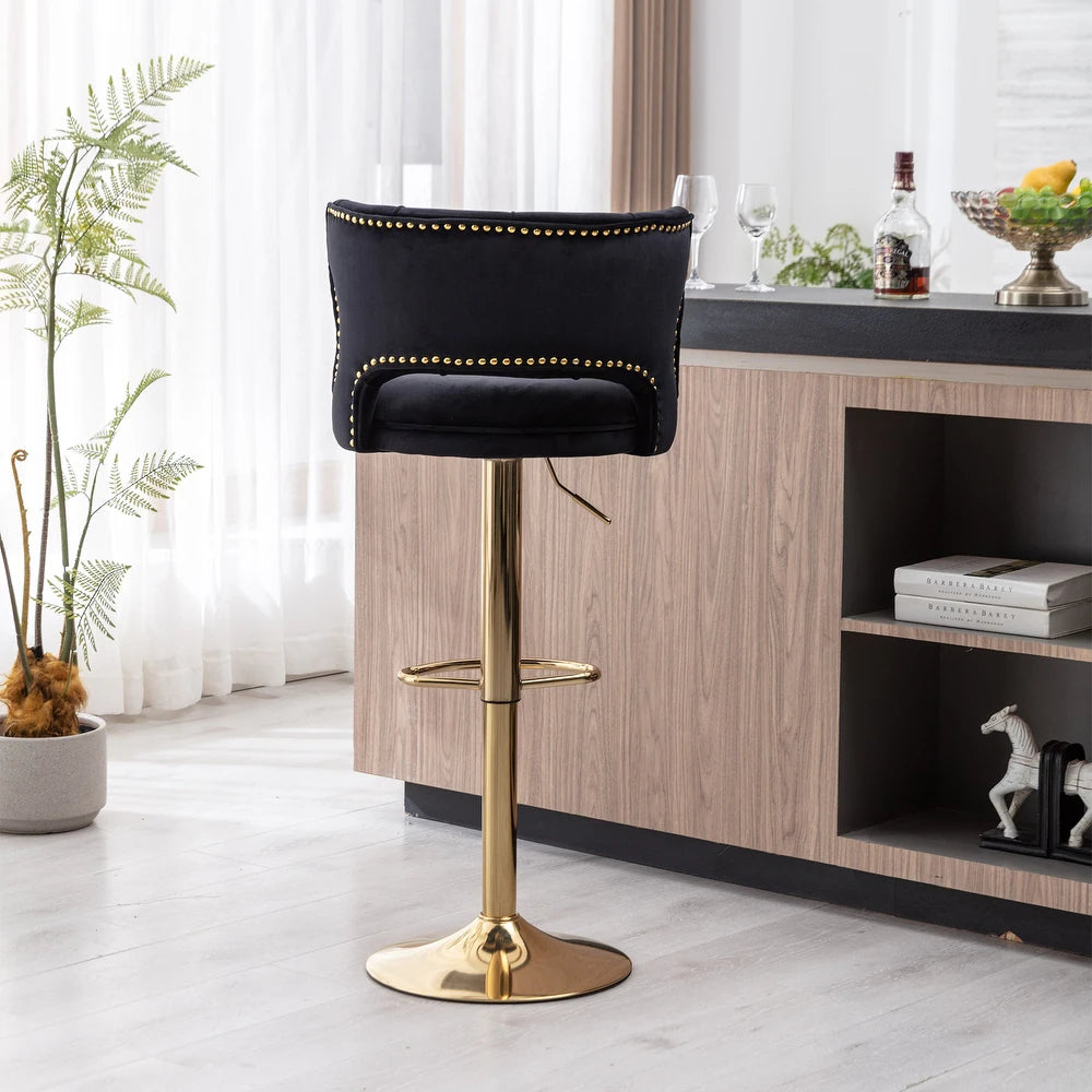 Luxury Black Finish Velvet Bar Lounge Chair with Gold Base