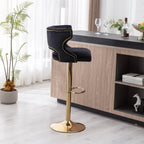 Luxury Black Finish Velvet Bar Lounge Chair with Gold Base