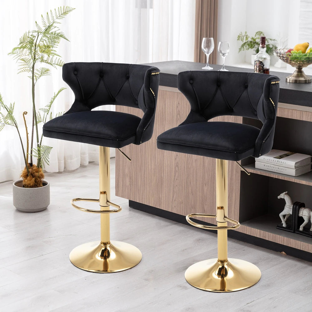 Luxury Black Finish Velvet Bar Lounge Chair with Gold Base