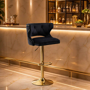 Luxury Black Finish Velvet Bar Lounge Chair with Gold Base