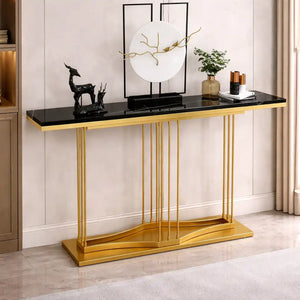 Luxury Black Marble Console Table with Gold Base