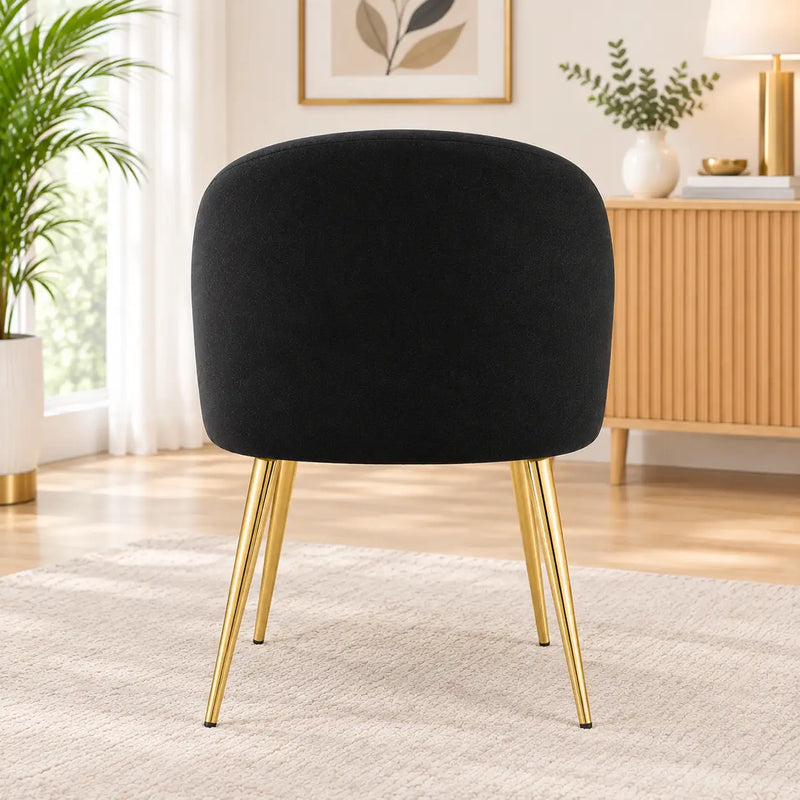 Luxury Black Velvet Dining Chair with Curved Backrest & Golden Metal Legs