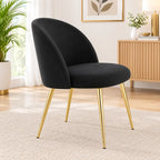 Luxury Black Velvet Dining Chair with Curved Backrest & Golden Metal Legs