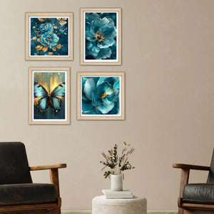 Luxury Blossom Wall Art Frame Set of 4 for Office & Home Décor