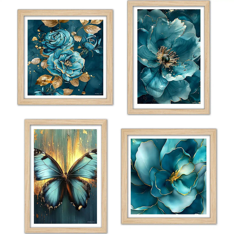 Luxury Blossom Wall Art Frame Set of 4 for Office & Home Décor