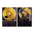 Luxury Blue and Gold Cosmic Earth Acrylic Floating Wall Painting Set of 2