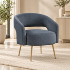 Luxury Blue Barrel Lounge Chair with Golden Metal Legs