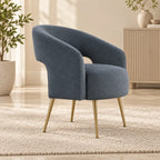 Luxury Blue Barrel Lounge Chair with Golden Metal Legs