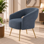 Luxury Blue Barrel Lounge Chair with Golden Metal Legs