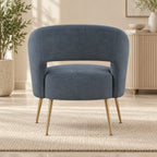 Luxury Blue Barrel Lounge Chair with Golden Metal Legs