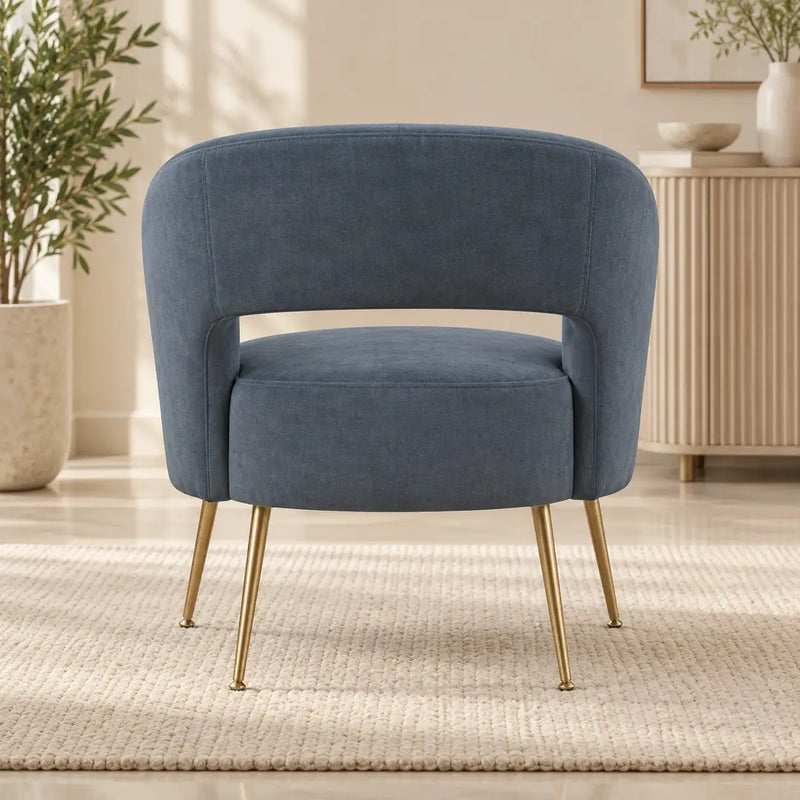 Luxury Blue Barrel Lounge Chair with Golden Metal Legs