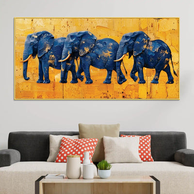 luxury-blue-elephant-parade-abstract-canvas-wall-painting