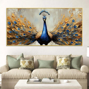 Luxury Blue Peacock Opening Feathers Abstract Canvas Wall Painting