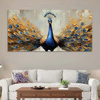 Luxury Blue Peacock Opening Feathers Abstract Canvas Wall Painting