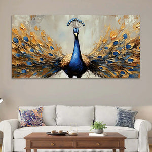 Luxury Blue Peacock Opening Feathers Abstract Canvas Wall Painting
