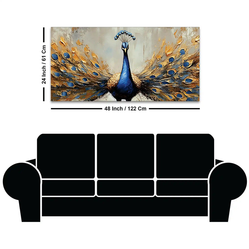 Luxury Blue Peacock Opening Feathers Abstract Canvas Wall Painting
