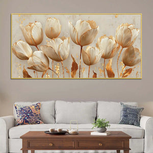 Luxury Botanical White Tulip Flower Modern Canvas Wall Painting