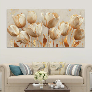 Luxury Botanical White Tulip Flower Modern Canvas Wall Painting