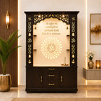 Luxury Brown Finish Wooden Floor Temple for Home & Office with LED OM Panel Drawer & Cabinet Storage for Home & Office