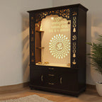 Luxury Brown Finish Wooden Floor Temple for Home & Office with LED OM Panel Drawer & Cabinet Storage for Home & Office