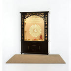 Luxury Brown Finish Wooden Floor Temple for Home & Office with LED OM Panel Drawer & Cabinet Storage for Home & Office