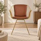 Luxury Brown Leather Accent Chair with Gold Wire Metal Frame