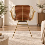 Luxury Brown Leather Accent Chair with Gold Wire Metal Frame