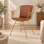Luxury Brown Leather Accent Chair with Gold Wire Metal Frame