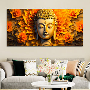 Luxury Buddha Face Wall Painting with Floral Background