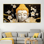 Luxury Buddha Wall Painting with Blooming Floral Background