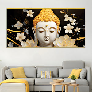 Luxury Buddha Wall Painting with Blooming Floral Background